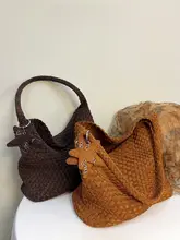 灯芯绒手編みトートバッグ【女性用・ショルダーバッグ・秋冬用】