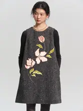 薄地フラワー刺繍ノースリーブトップス【冬用・シルクベルベット風】