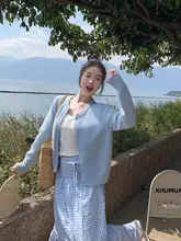 春にぴったりなブルーのカーディガン【ニット・女性用・韓国系スタイル】