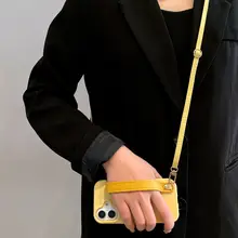 クリエイティブイエローレザーショルダーストラップ付きHonor 300用スマホケース【斜め掛け・シ ンプル・男女兼用】