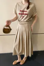 スタイリッシュなカキ色のロングパンダスカート【高腰・デザインプリーツ・フィット】