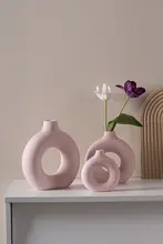 陶器の花瓶 円形 玄関 ホーム クリエイティブ ピンク 装飾品 アート飾り