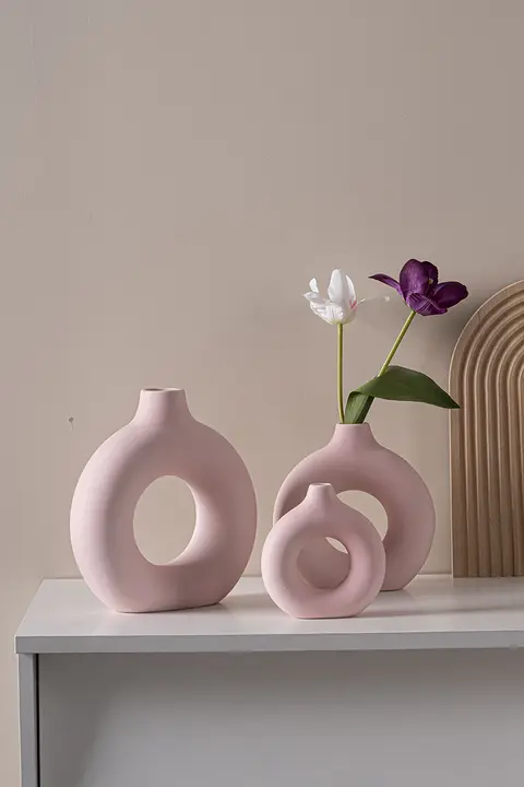 陶器の花瓶 円形 玄関 ホーム クリエイティブ ピンク 装飾品 アート飾り