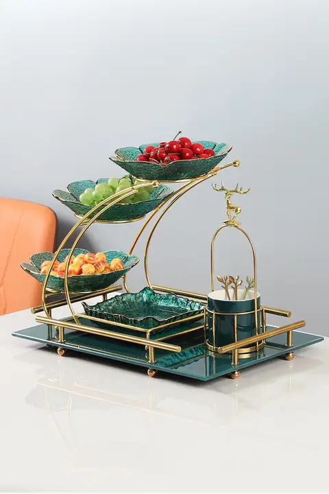 おしゃれなガラス製フルーツ皿【多層・リビング用・お菓子やドライフルーツ用】（セットアップ対応）