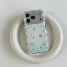 冬の雰囲気を感じるブルーとホワイトのグラデーションiPhoneケース【銀の雪花デザイン・衝撃吸収・Apple対応】