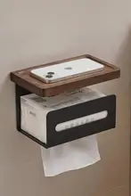 胡桃木製 トイレットペーパー収納ボックス【穴あけ不要・バスルーム用・タオルホルダー付き】
