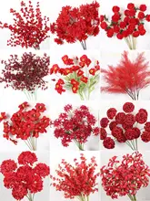 ウェディング用赤色系造花ブーケ【赤い実付き・装飾用・吊り下げ花材】