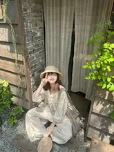春用 花柄レースパッチワーク長袖シャツ【重ね着対応・竹節綿使用】