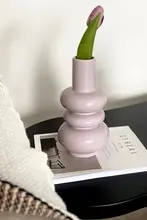 アート感溢れる 紫色陶器花瓶【フラワーアレンジメント用・チューリップ対応・インテリア装飾】