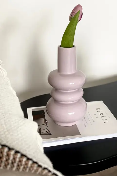 アート感溢れる 紫色陶器花瓶【フラワーアレンジメント用・チューリップ対応・インテリア装飾】