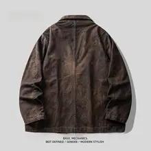 モカムース風のヴィンテージウォッシュスーツジャケット【秋用・ゆったりカジュアル】