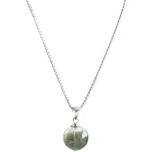 天然緑幽霊のペンダント【S925純銀・シンプルなクリスタルビーズ・ロングネックレス】