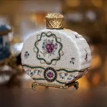 フランス風アート彩色陶器と銅製収納容器【ティーリーフストレージ用・自宅用インテリア】