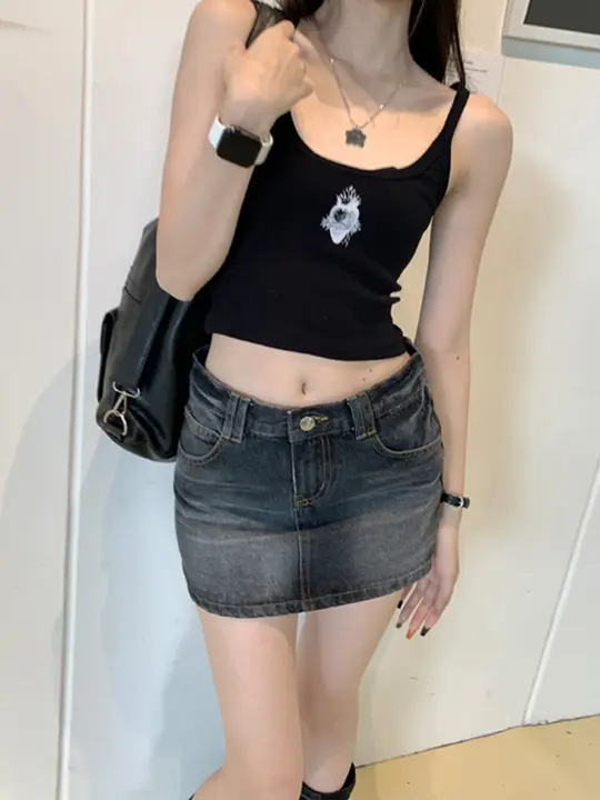 デニムハイウエストミニスカート【夏用・Aライン・ショート】（セットアップ対応）