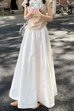 優雅な白のフレアスカート【夏用・ハイウエスト・Aライン・大ぶりデザイン】（セットアップ対応）