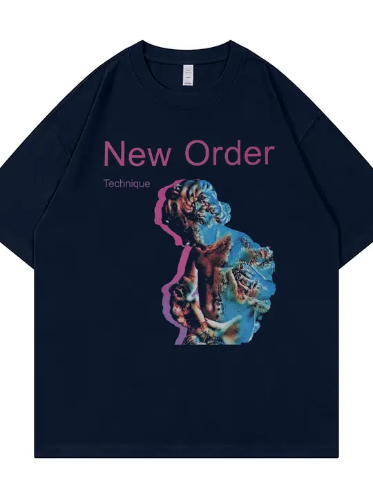 New Order バンドのレトロアメリカンスタイル Tシャツ【オーバーサイズ・ラウンドネック・ブラック】