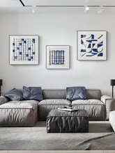 モダンシンプルなリビング用抽象壁画【青色・インテリア装飾・三連】