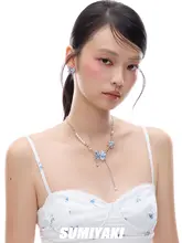 シルク風 蝶尾デザインネックレス【パール付き・調節可能・フィッシュテールスタイル】