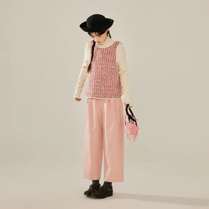 感のあるピンクのダイヤモンド模様パンツ【レディース・カジュアル・快適】