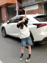 ヴィンテージ風ブルー デニムショートパンツ【ハイウエスト・ワイドレッグ・Aライン】