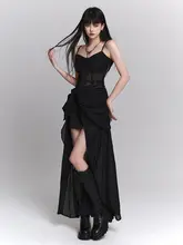 黒のシフォンスカート キャミソールドレス【不規則なデザイン・エレガント】
