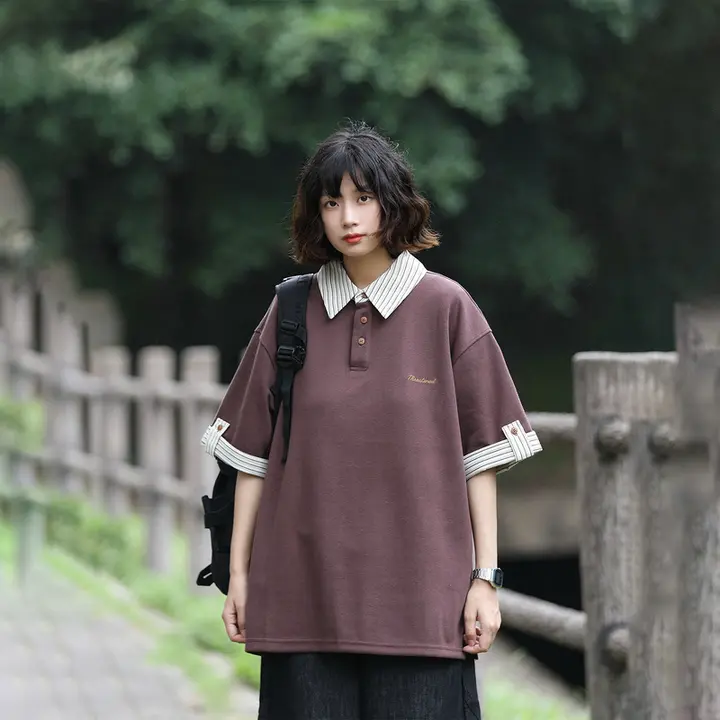 ポロシャツ メンズ レディース 半袖 ボーダー フェイクレイヤード プレッピー ヴィンテージ ゆったり 夏 トップス