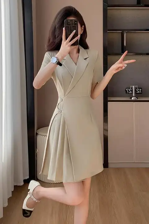 シンプルでスタイリッシュなテーラードドレス【夏用・短袖・小柄対応】（セットアップ対応）