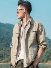 男性用アメリカンスタイルのビンテージ工装ジャケット【薄手・カーキ・通気性・純綿】