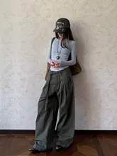 ヴィンテージストリートスタイルのウエストベルト付きワイドパンツ【フィット・ドレープ感】