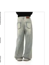 GBofficial 高腰デザイン デニムパンツ【ヴィンテージ風・ワイドレッグ・泥染め】