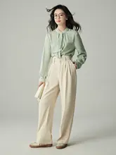 JACOOBS 白色高腰ワイドレッグパンツ【春秋用・フィット・ストレート】