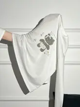 白色 プリント入り 長袖Tシャツ【涼感・カジュアル・ラウンドネック】
