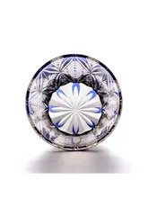 高級感のあるブルークリスタル製ウイスキーグラス【手彫りの花模様・ギフトボックス入り】