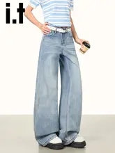 デニムパンツ レディース ハイウエスト ライトデニム ワイド ストレート ルーズ 秋「CHOCOOLATE」