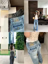 雷模様のローライズウォッシュドデニムパンツ【アメリカンヴィンテージ・ゆったり・レトロスタイル】（セットアップ対応）