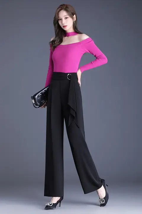 女性用モダンダンスパンツ【春秋用・ストレート・ワイドレッグ・流れるようなデザイン】