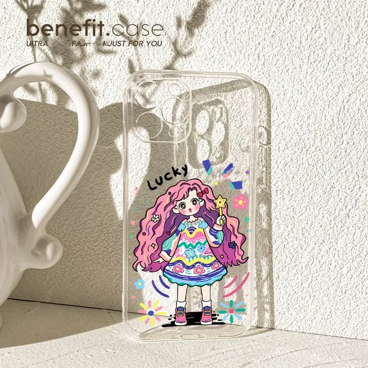 個性派ドゥードルヘアガール スマートフォンケース【iPhone対応・透明シリコン・耐衝撃】