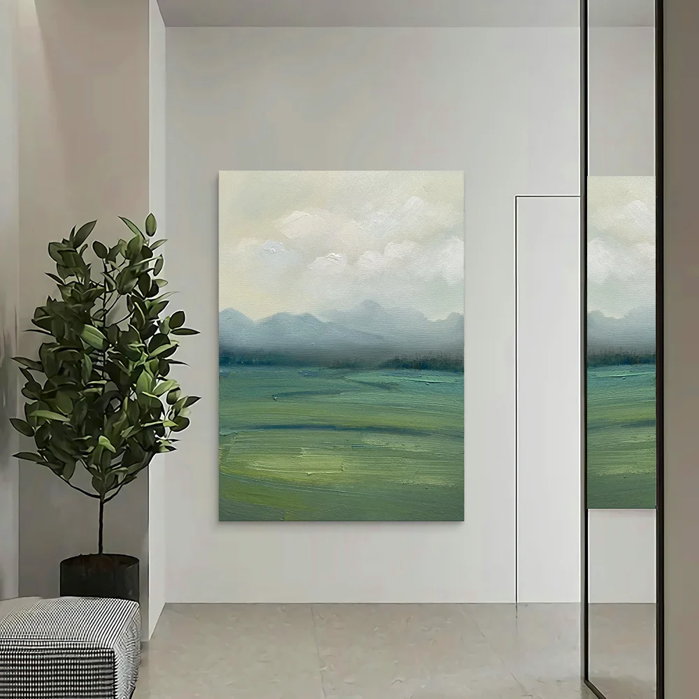 韓国インテリアを再現｜カフェ風部屋の作り方　緑の抽象風景画で空間の呼吸を決める完全ガイド