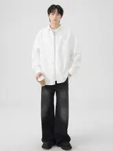 春のカジュアルコットン長袖シャツ【オーバーサイズ・プレーンデザイン】（セットアップ対応）