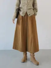 グレーのラムウールワイドパンツ【カジュアル・ゆったり・九分丈・小柄向け】（セットアップ対応）