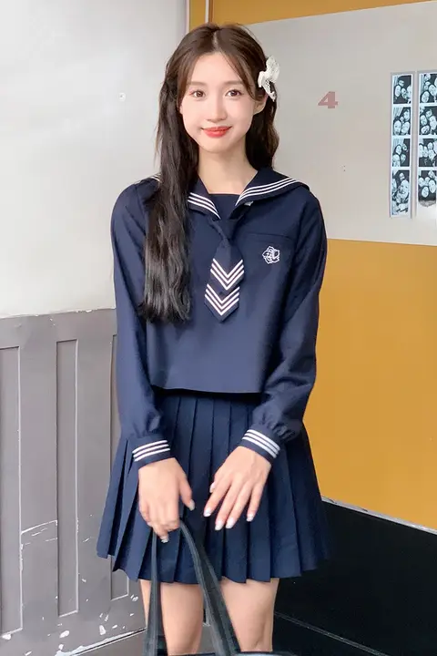 学院風長袖制服【無地のセーラーシャツ・百褶スカート】（セットアップ対応）