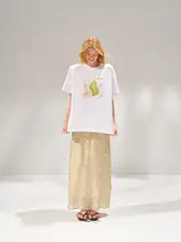 梨形シルエットの純綿肌触りの良い通気性Tシャツ【爽やかプリント・短袖】