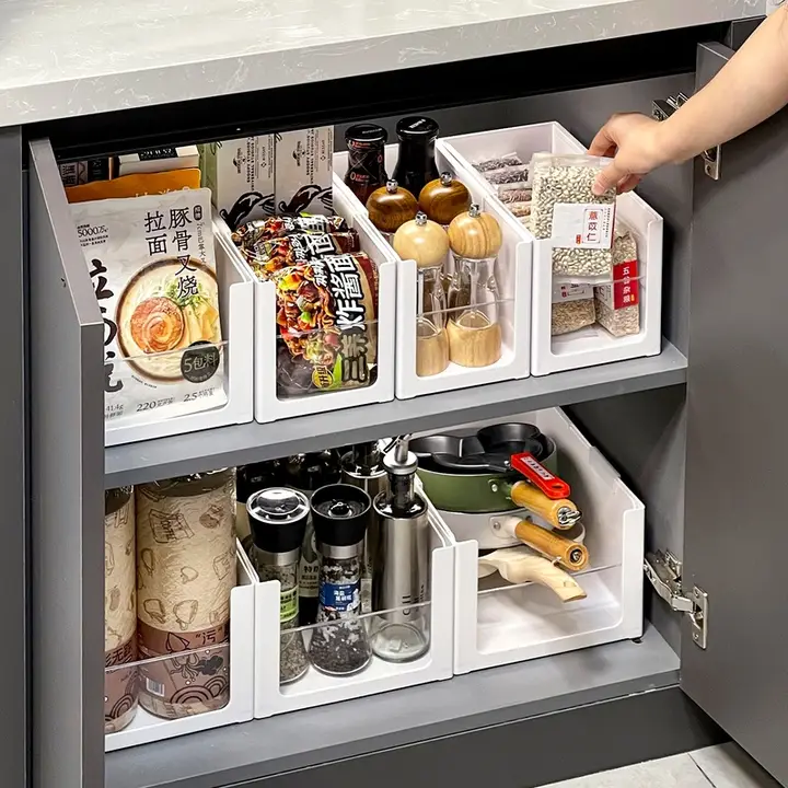 キッチン収納に最適！伸縮可能な直角収納ボックス【調味料や鍋具の整理に】
