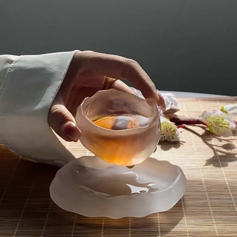 ガラス製マット仕上げの個人用カップ【透明・茶具】