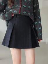 高腰チェックプリーツスカート【女性用・ショート丈・Z字デザイン・小柄対応】（セットアップ対応）