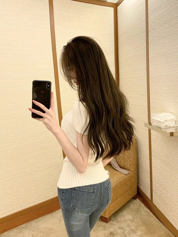 デニム製ストレッチハイウエストスキニーパンツ：ウエスト60cm見た目を実現する九分丈のフィット感