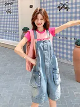 デニムワイドレッグサロペット【夏用・ファッション・レトロスタイル】（セットアップ対応）