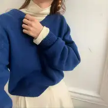 ブラウンVネックニットセーター【秋冬・ゆったり・長袖・ソフトな着心地】