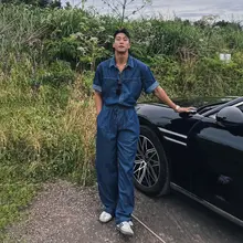 セットアップ メンズ デニムシャツ 半袖 カラー襟 ワイドデニム パッチワーク ストレート ヴィンテージ おしゃれ 春秋
