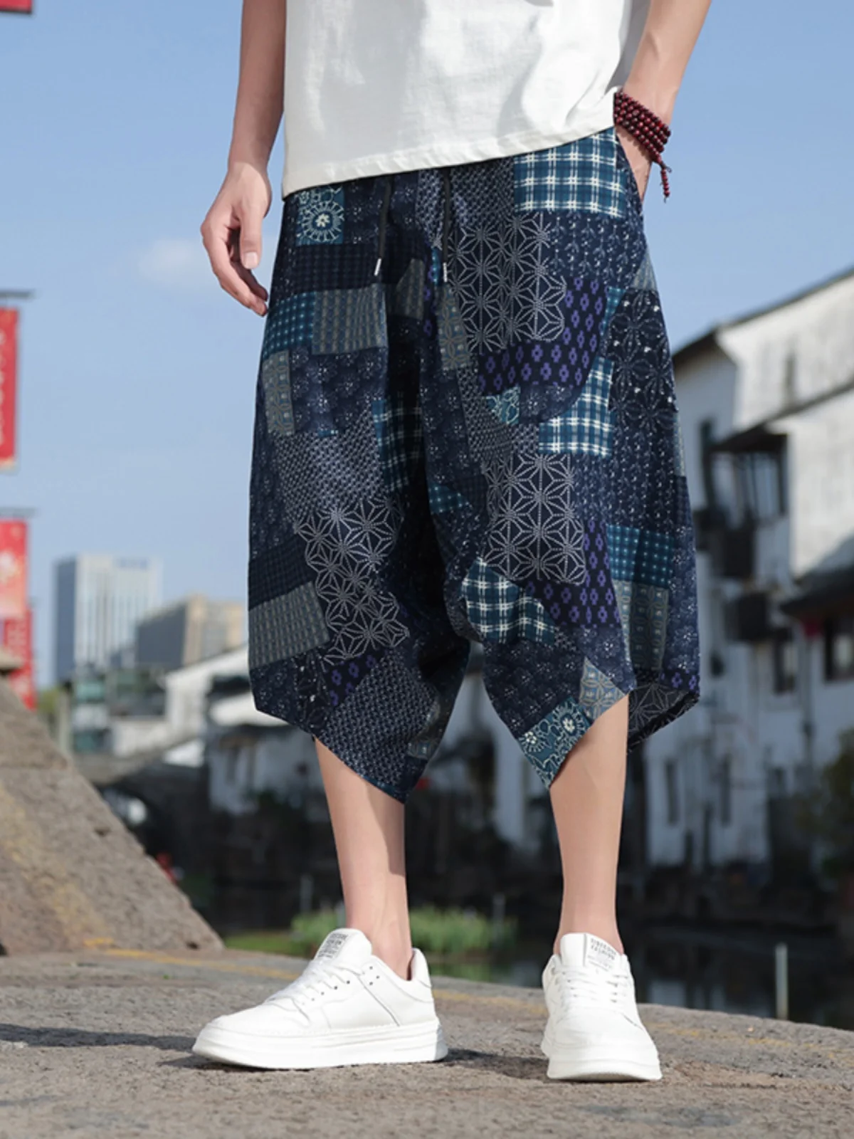 はかまパンツ 七分丈ワイドタイプの夏用中国風デザインは実用的か